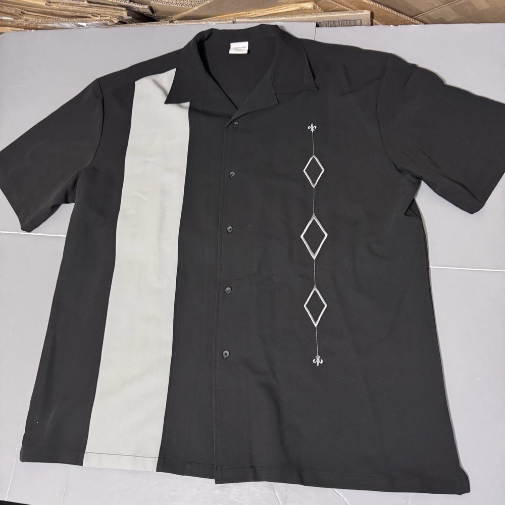 Designs By Attila Shirt XL Relaxed Fit Bowling Shirt Gray Black Embroidered Mens